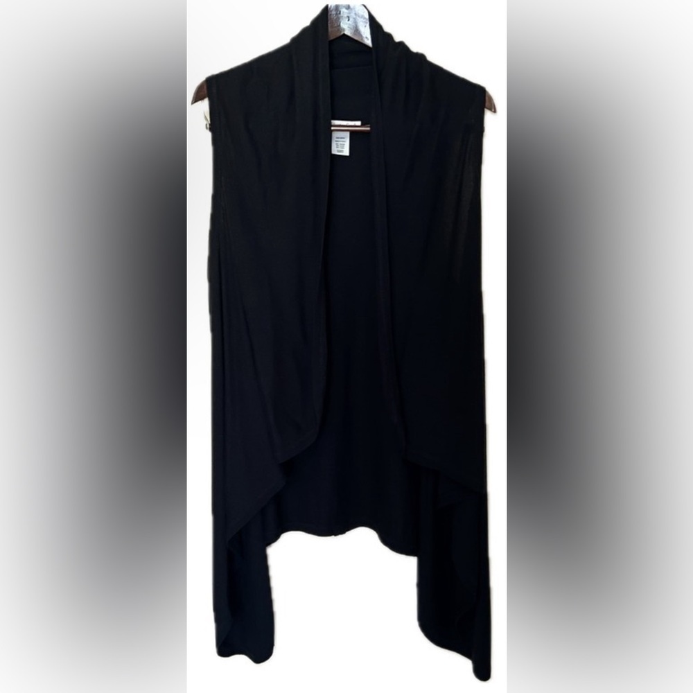 COLDWATER CREEK Open Front Vest Flowy Black Sleeveless Asymmetrical Hem One Size